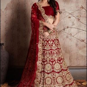 Maroon Golden Indian Bridal Lehenga Choli